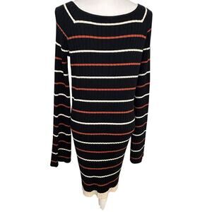 Free People black striped long sleeve sweater dress size M